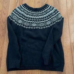 TALBOTS Fair Isle Crewneck Black White Pullover Cotton Blend Sweater Womens SP